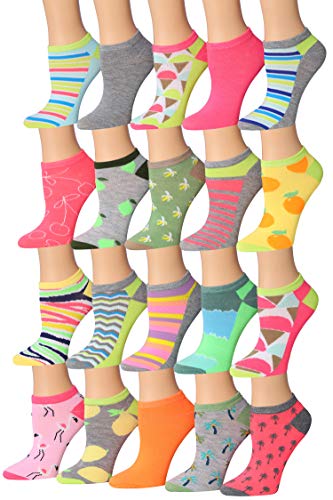 Tipi Toe Women's 20 Pairs Colorful Patterned Low Cut/No Show Socks NS183-AB