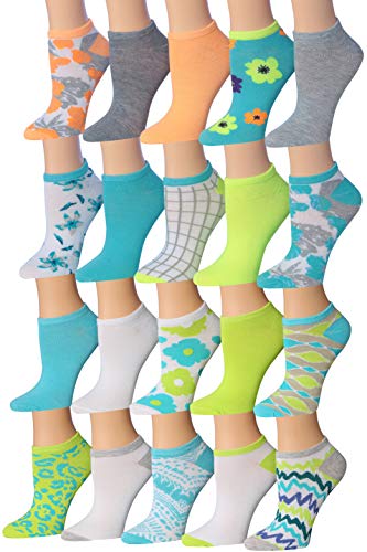 Tipi Toe Women's 20 Pairs Colorful Patterned Low Cut/No Show Socks NS63-84