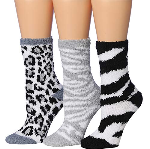 Tipi Toe Women's 3-Pairs Cozy Microfiber Anti-Skid Soft Fuzzy Crew Socks FZ27-B