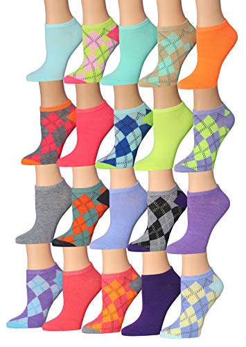 Tipi Toe Women's 20 Pairs Colorful Patterned Low Cut/No Show Socks NS147-AB