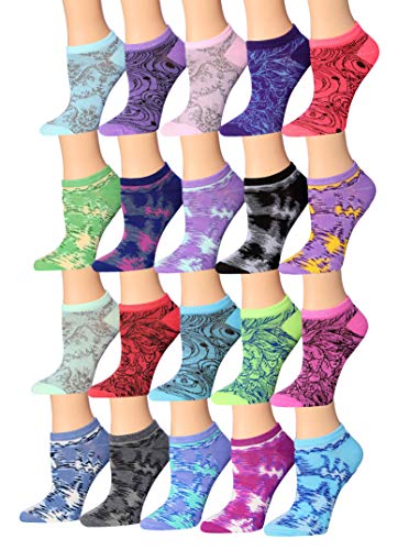 Tipi Toe Women's 20 Pairs Colorful Patterned Low Cut/No Show Socks WL30-AB