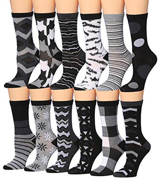 Tipi Toe Women's 12 Pairs Colorful Patterned Crew Socks WC101-AB
