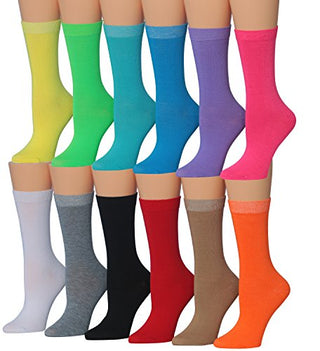 Tipi Toe Women's 12-Pairs Solid Colored Crew Socks, (sock size 9-11) Fits shoe size 5-9, WC12-AB
