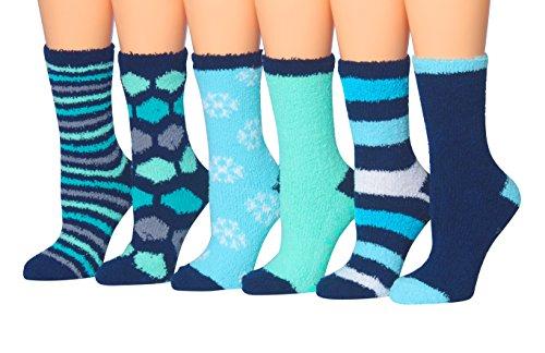 Tipi Toe Women's 6-Pairs Cozy Microfiber Anti-Skid Soft Fuzzy Crew Socks