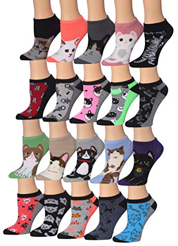 Tipi Toe Women's 20 Pairs Colorful Patterned Low Cut/No Show Socks WL24-AB