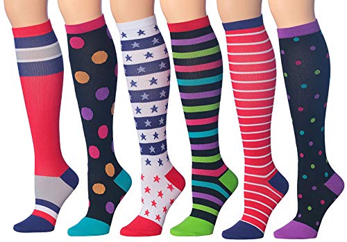Ronnox Compression Socks for Men & Women Colorful Patterned Knee High Socks (16-20 mmHg / 12-14 mmHg) 6-Pairs CP01-BC