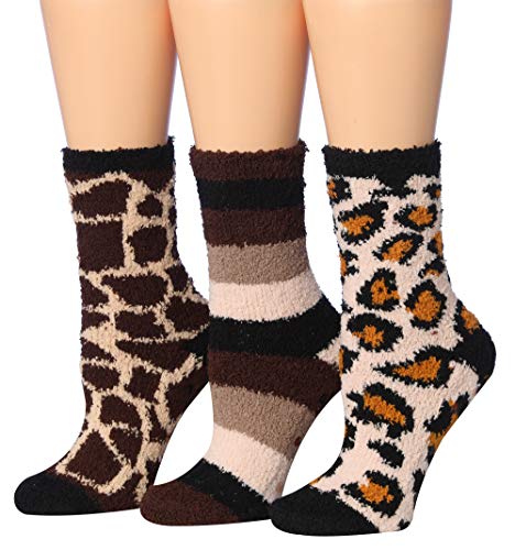 Tipi Toe Women's 3-Pairs Cozy Microfiber Anti-Skid Soft Fuzzy Crew Socks FZ26-B