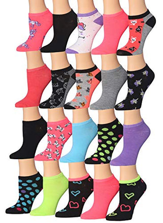 Tipi Toe Women's 20 Pairs Colorful Patterned Low Cut/No Show Socks NS151-155