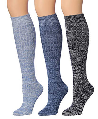 Tipi Toe Women's 3 Pairs Ragg Marled Ribbed Mid-Calf High Wool-Blend Boot Socks (3-pairs (WK02-E))