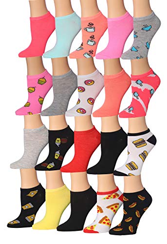 Tipi Toe Women's 20 Pairs Colorful Patterned Low Cut/No Show Socks NS152-156