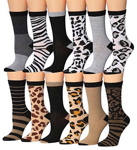 Tipi Toe Women's 12 Pairs Colorful Patterned Crew Socks WC37-AB