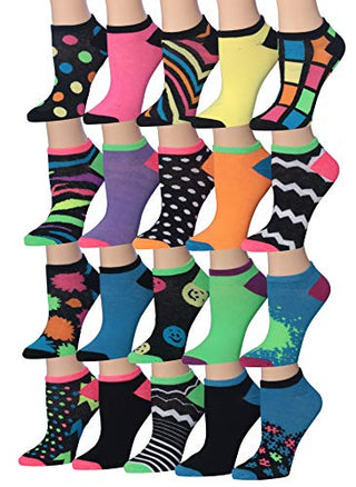 Tipi Toe Women's 20 Pairs Colorful Patterned Low Cut/No Show Socks WL05-AB