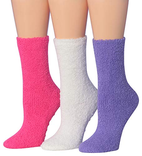 Tipi Toe Women's 3-Pairs Cozy Microfiber Anti-Skid Soft Fuzzy Crew Socks(FZ04-A)