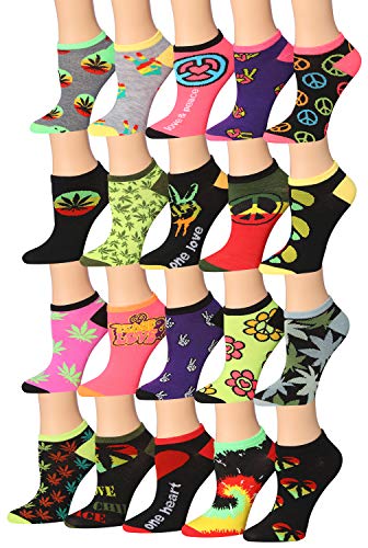 Tipi Toe Women's 20 Pairs Colorful Patterned Low Cut/No Show Socks NS189-AB