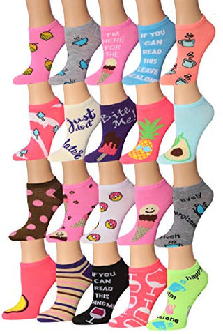 Tipi Toe Women's 20 Pairs Colorful Patterned Low Cut/No Show Socks NS185-AB