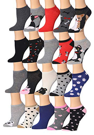 Tipi Toe Women's 20 Pairs Colorful Patterned Low Cut/No Show Socks NS153-154