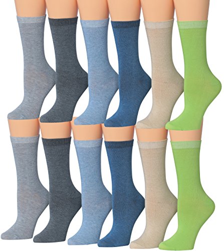 Tipi Toe Women's 12-Pairs Lightweight Solid Colored Crew Socks 1120S-12P