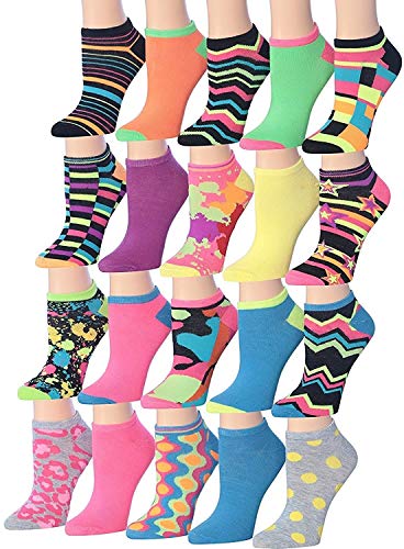Tipi Toe Women's 20 Pairs Colorful Patterned Low Cut/No Show Socks WL06-AB