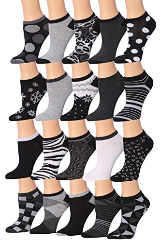 Tipi Toe Women's 20 Pairs Colorful Patterned Low Cut/No Show Socks WL03-AB