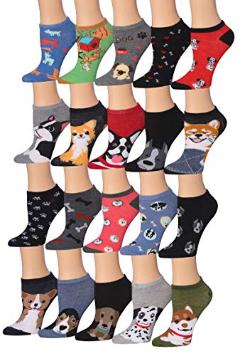 Tipi Toe Women's 20 Pairs Colorful Patterned Low Cut/No Show Socks WL25-AB