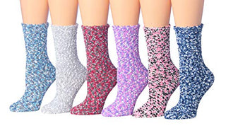 Tipi Toe Women's 6-Pairs Cozy Microfiber Anti-Skid Soft Fuzzy Crew Socks FZ19-6