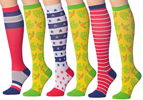 Ronnox Compression Socks for Men & Women Colorful Patterned Knee High Socks (16-20 mmHg / 12-14 mmHg) 6-Pairs CP01-CE