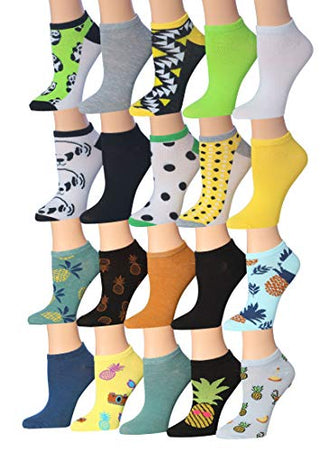 Tipi Toe Women's 20 Pairs Colorful Patterned Low Cut/No Show Socks NS80-157