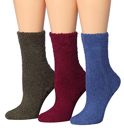 Tipi Toe Women's 3-Pairs Cozy Microfiber Anti-Skid Soft Fuzzy Crew Socks FZ30-A