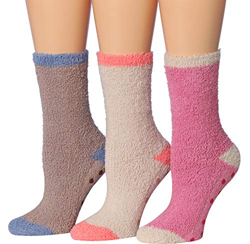 Tipi Toe Women's 3-Pairs Cozy Microfiber Anti-Skid Soft Fuzzy Crew Socks FZ33-B