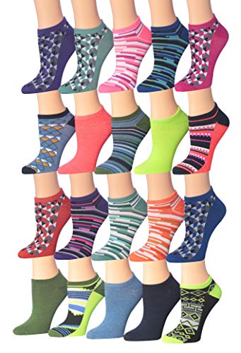 Tipi Toe Women's 20 Pairs Colorful Patterned Low Cut/No Show Socks NS74-135