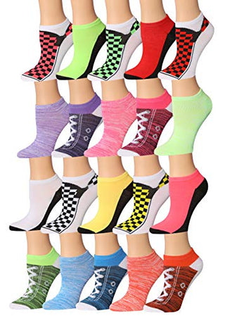 Tipi Toe Women's 20 Pairs Colorful Patterned Low Cut/No Show Socks WL39-AB