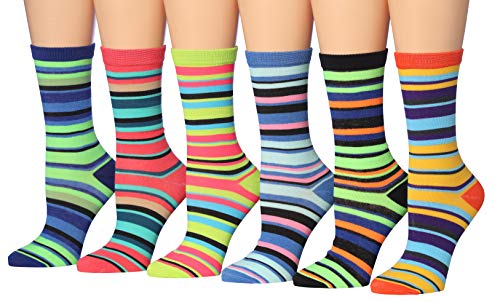 Tipi Toe Women's 6-Pairs Colorful Funky Patterned Crew Dress Socks (WC85-B)