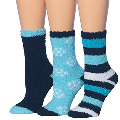 Tipi Toe Women's 3-Pairs Winter Snoflakes Anti-Skid Soft Fuzzy Crew Winter Socks, (sock size 9-11) Fits shoe size 6-10, FZ08-B