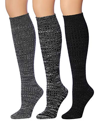 Tipi Toe Women's 3 Pairs Ribbed Cable Knee High Wool-Blend Boot Socks, (sock size 9-11) Fits shoe size 6-9, WK02-D