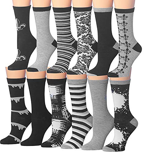 Tipi Toe Women's 12 Pairs Colorful Patterned Crew Socks (WC79-AB)