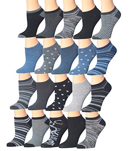Tipi Toe Women's 20 Pairs Colorful Patterned Low Cut/No Show Socks WL32-AB