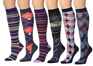 Tipi Toe Women's 6 Pairs Colorful Patterned Knee High Socks (KH178)