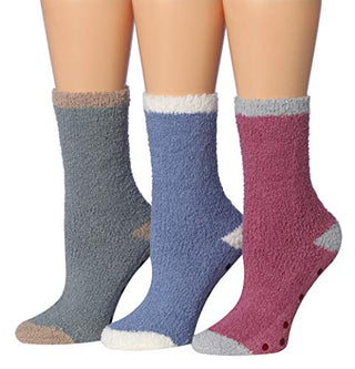 Tipi Toe Women's 3-Pairs Cozy Microfiber Anti-Skid Soft Fuzzy Crew Socks FZ33-A