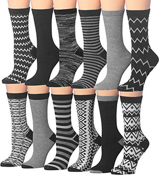 Tipi Toe Women's 12 Pairs Colorful Patterned Crew Socks WC75-AB-N1