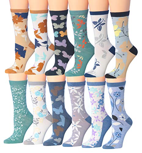 Tipi Toe Women's 12 Pairs Colorful Patterned Crew Socks WC48-AB-N1