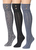Tipi Toe Women's 3-Pairs Winter Warm Knee High / Over The Knee With Buttons Cotton-Blend Boot Socks