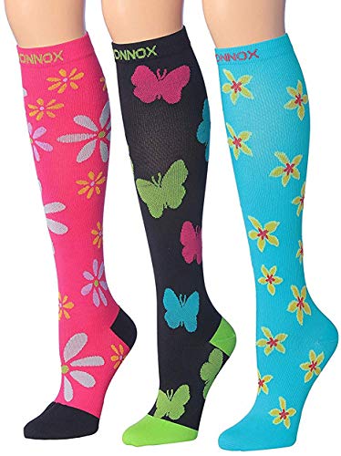Ronnox Compression Socks for Men & Women Colorful Patterned Knee High Socks (16-20 mmHg / 12-14 mmHg) 3-Pairs CP11