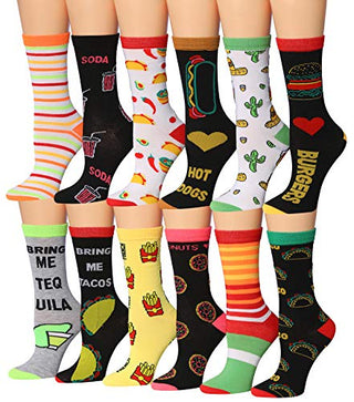 Tipi Toe Women's 12 Pairs Colorful Patterned Crew Socks WC99-AB