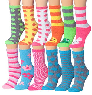 Tipi Toe Women's 12-Pairs Soft Fuzzy Anti-Skid Crew Socks FZ14-22