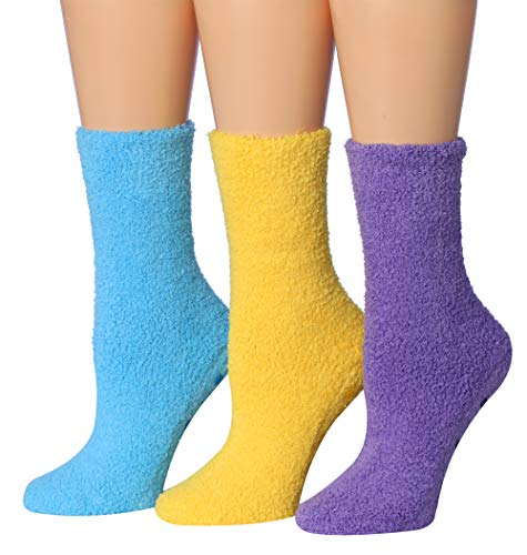 Tipi Toe Women's 3-Pairs Cozy Microfiber Anti-Skid Soft Fuzzy Crew Socks FZ32-B