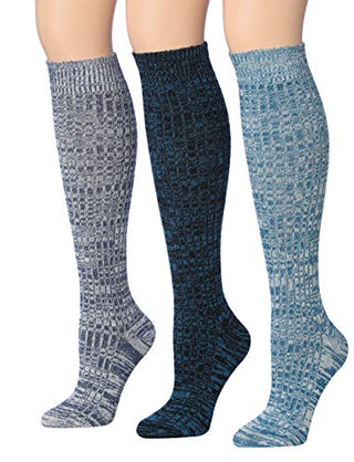 Tipi Toe Women's 3-Pairs Ribbed Cable Knee High Wool-Blend Boot Socks WK02-G