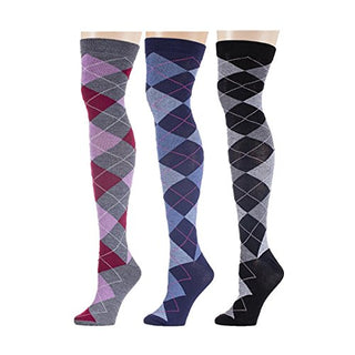 Isadora Paccini Women's 3-Pack Argyle Over The Knee Socks, FV810-A