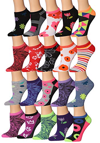 Tipi Toe Women's 20 Pairs Colorful Patterned Low Cut/No Show Socks NS186-AB