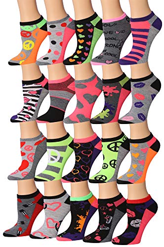 Tipi Toe Women's 20 Pairs Colorful Patterned Low Cut/No Show Socks NS187-AB