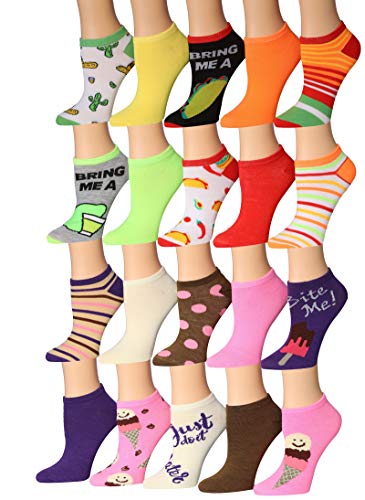 Tipi Toe Women's 20 Pairs Colorful Patterned Low Cut/No Show Socks NS158-162